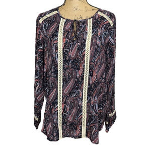 ENTRO Crochet Detail Boho Paisley Floral Tunic